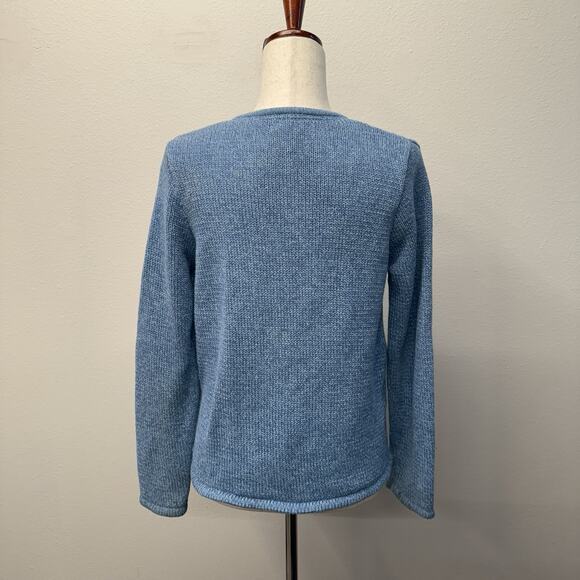 L.L. Bean Cotton Cardigan Sweater Womens Size M Marled Blue Coastal Grandma - Picture 3 of 7